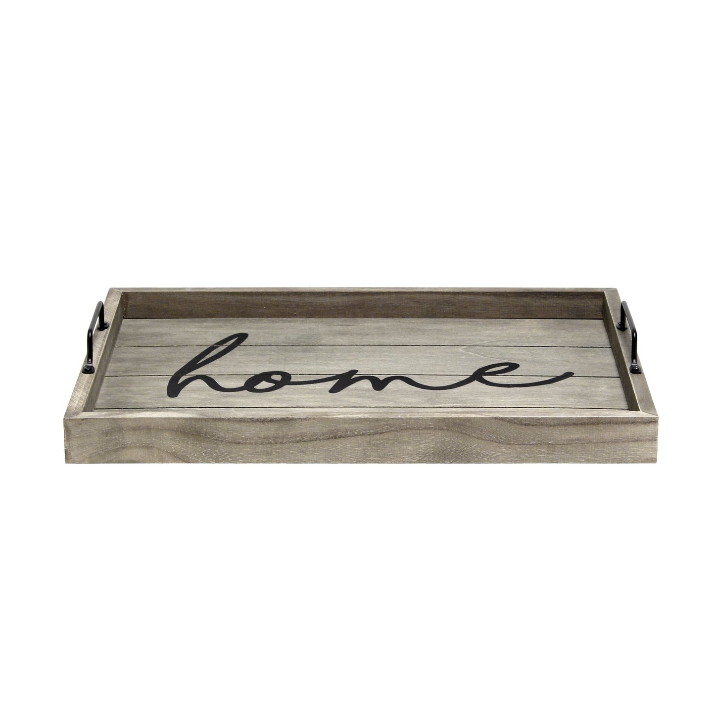 15.5" X 12" Decorative Wood Serving Tray, "Home", Rustic Gray