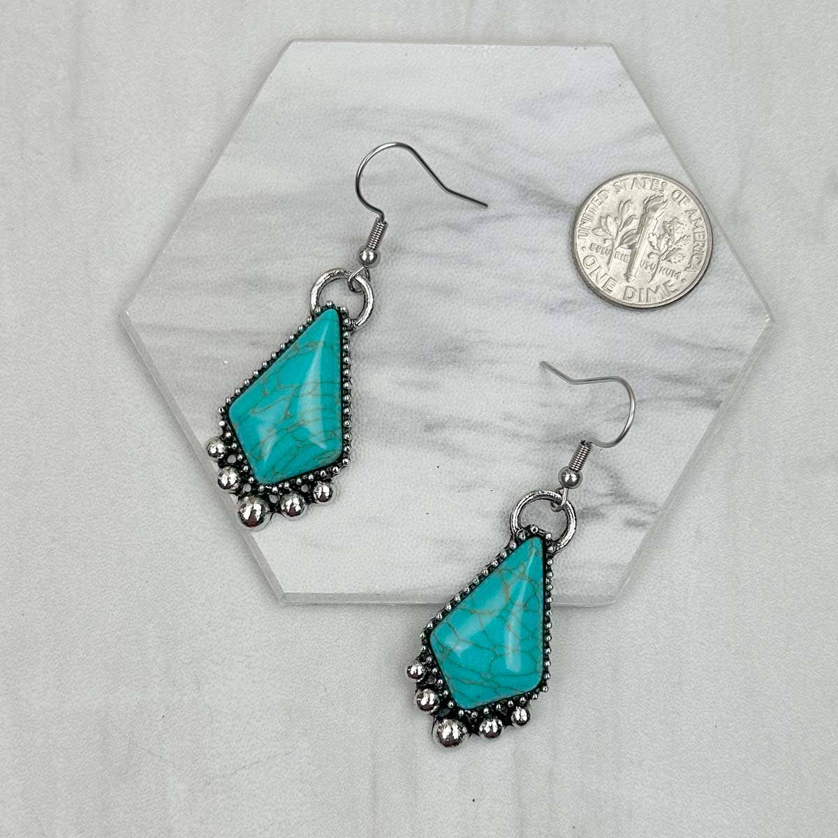 Western Elite Jewelry - ER231217-57                  Silver metal with blue turquoise stone kite shape Earrings