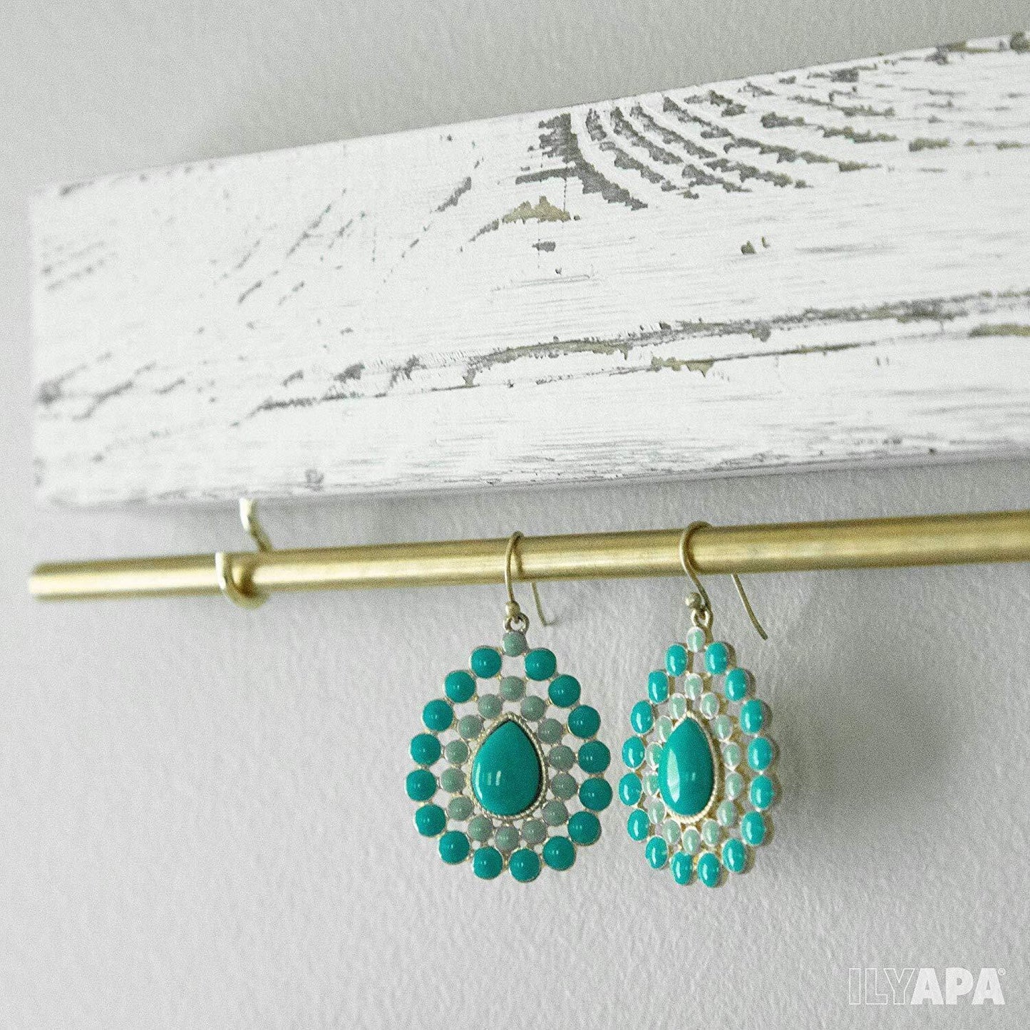 Jewelry Organizer Wall Mount Necklace Hanger White Wood Rustic Earring Rack