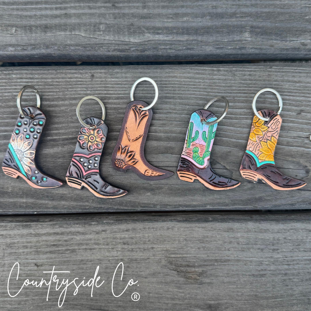 Texas Western Cowhide Bags and More - Leather Boot Hand Painted Keychain, Charm