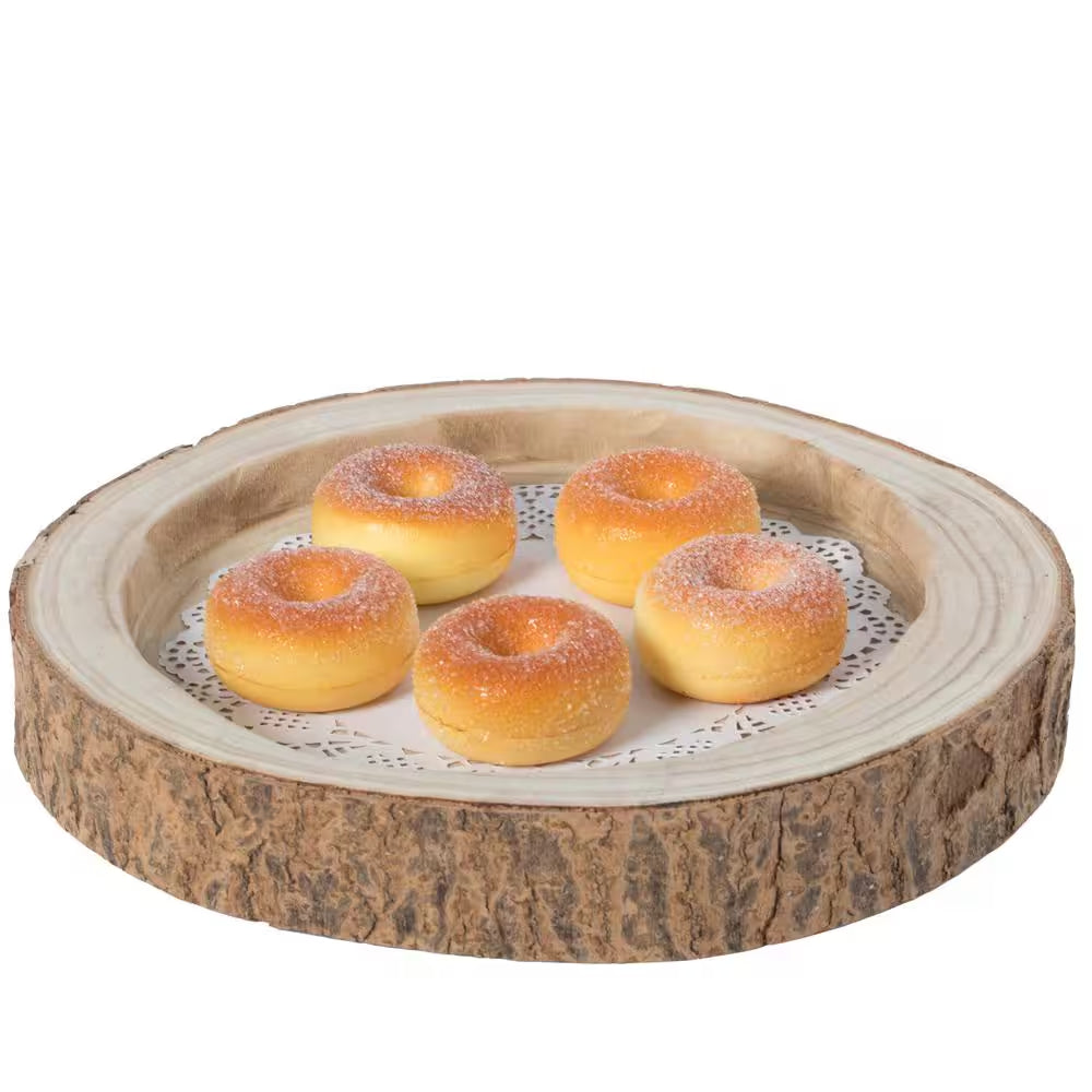 12 Dia In. Beige/ Cream Wood Tree Bark Indented Display Tray Serving Plate Platter Charger