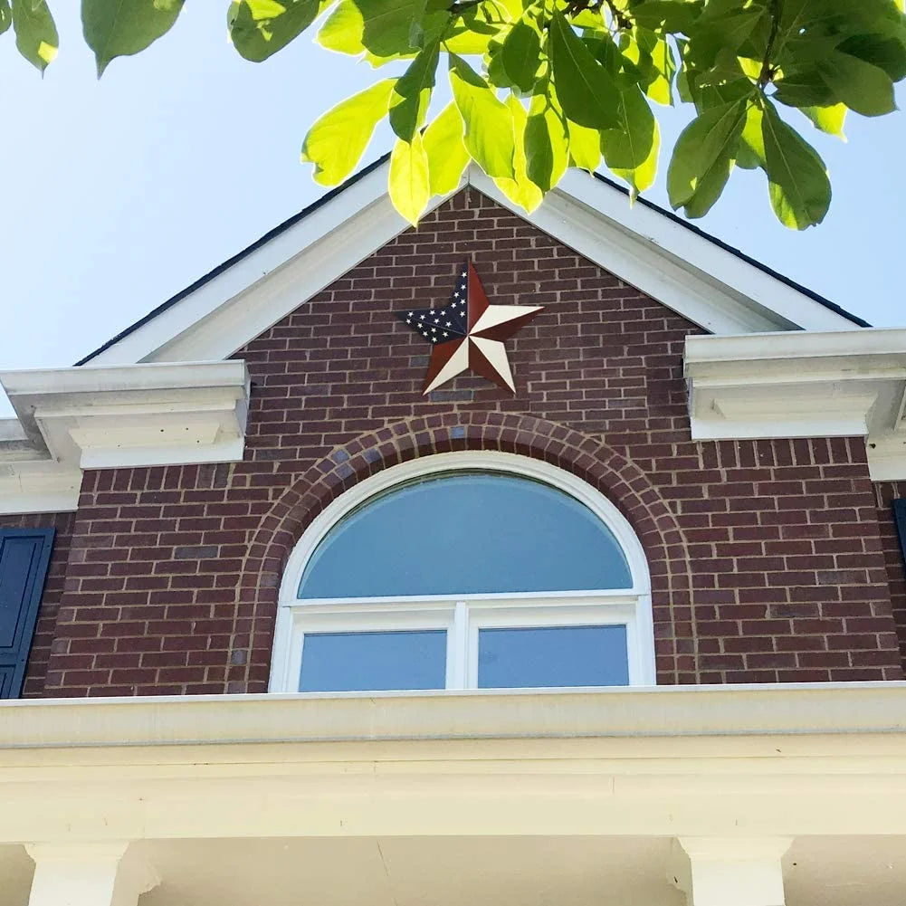 Patriotic Metal Barn Star Wall Decor, 21Inch Hanging Country Rustic Metal Star for July 4Th Decoration (Large Barn Star A)