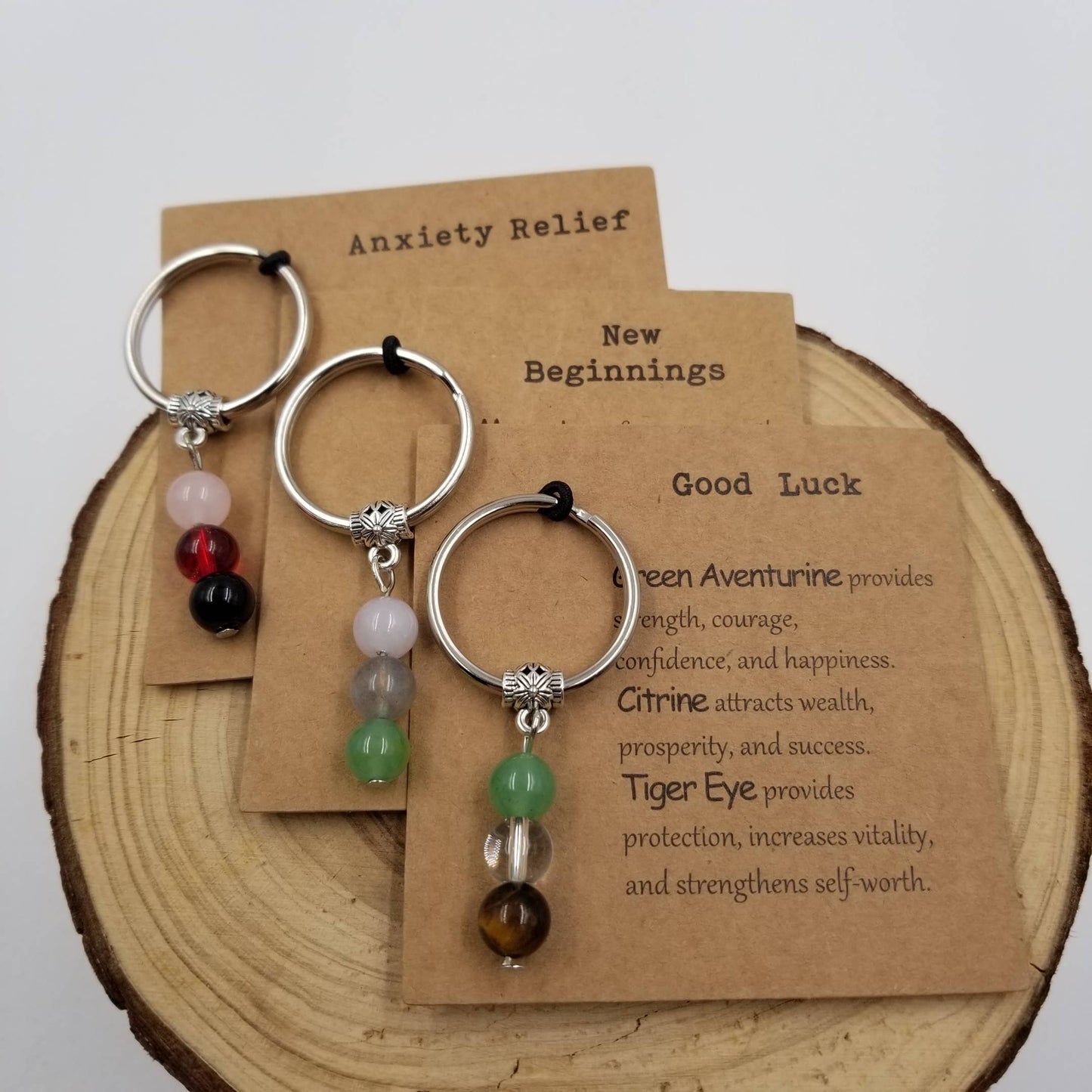 CHAKRA JEWELRY - Natural Stone Bead Lucky Chakra Keychain With Card