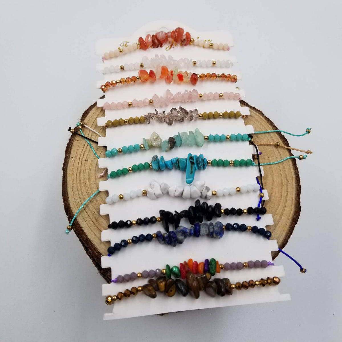 CHAKRA JEWELRY - Colorful Natural Crushed Stone Woven Bracelet Set Of 12