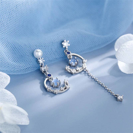 Perimade & Co. LLC - Moon Star Moonstone Drop Earrings in 925 Sterling Silver