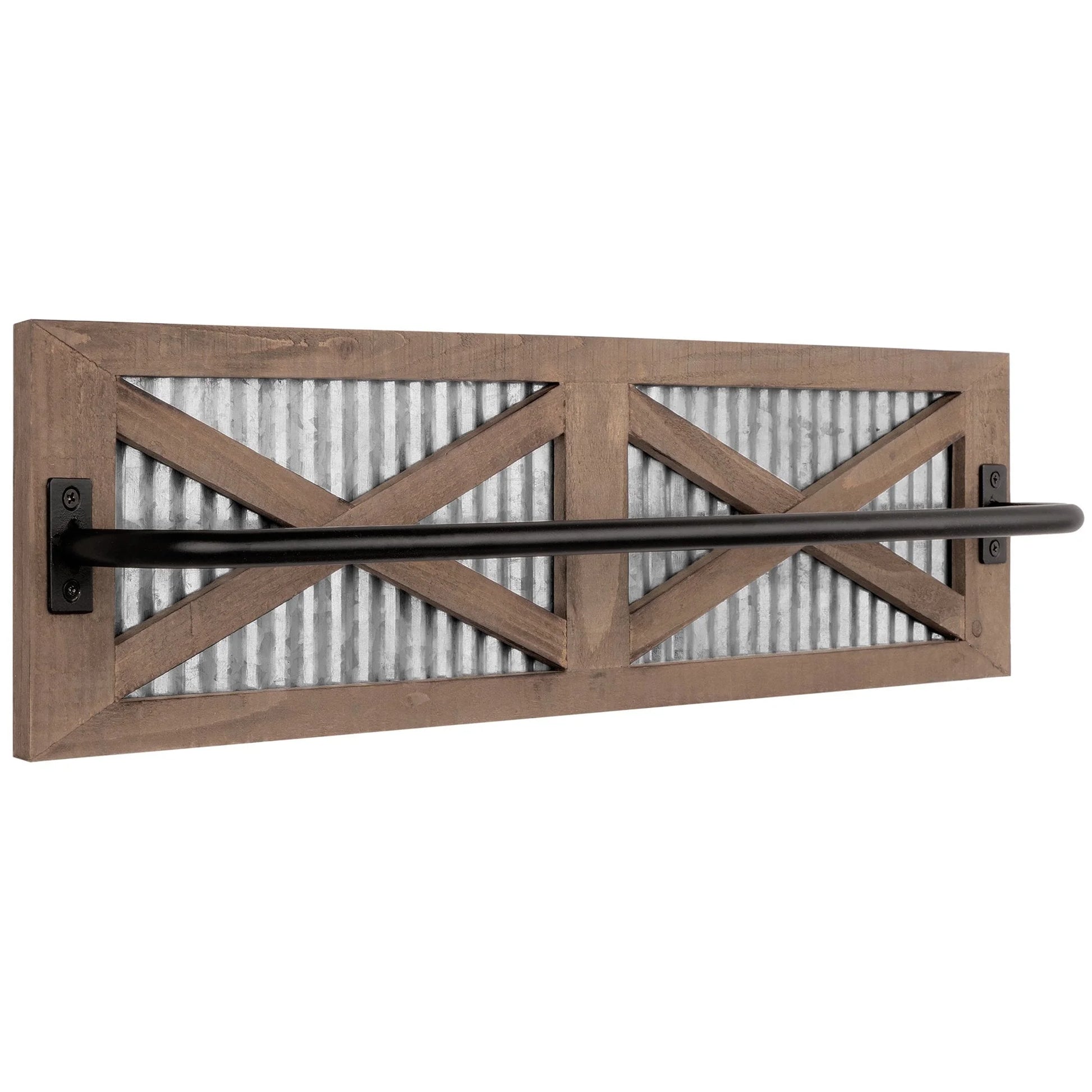 Wooden Barn Door Farmhouse Towel Rack with Galvanized Metal - Farmhouse Bathroom Decor