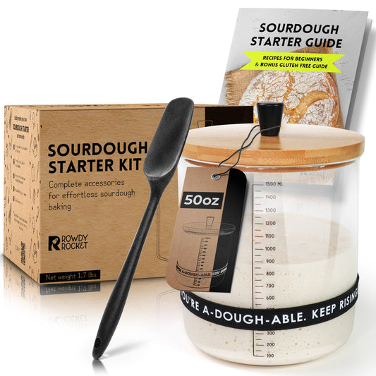 Rowdy Rocket - Sourdough Starter Kit with 50oz Glass Jar, Spatula & More