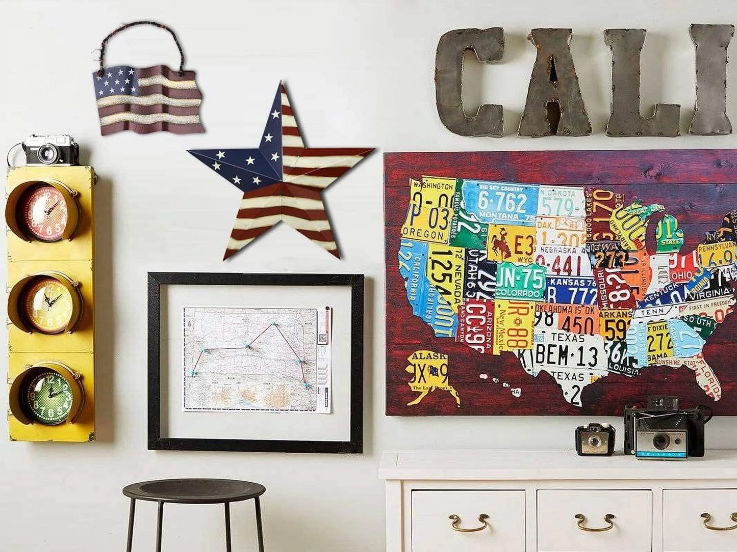 Patriotic Metal Barn Star Wall Decor, 12Inch Hanging Country Rustic Metal Star for July 4Th Decoration