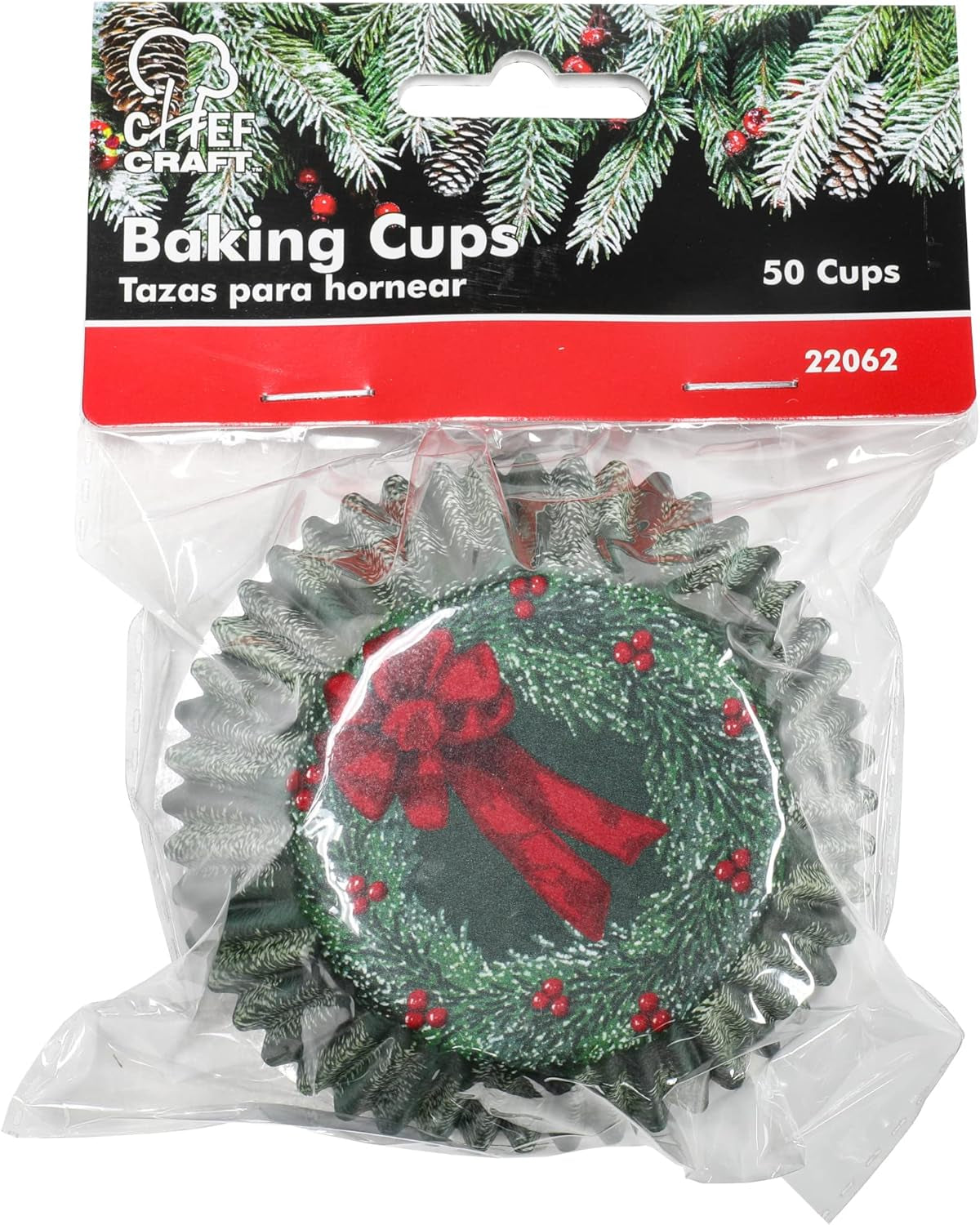 Paper Patterned Cupcake Liners, 50 Count, Green/Red/White