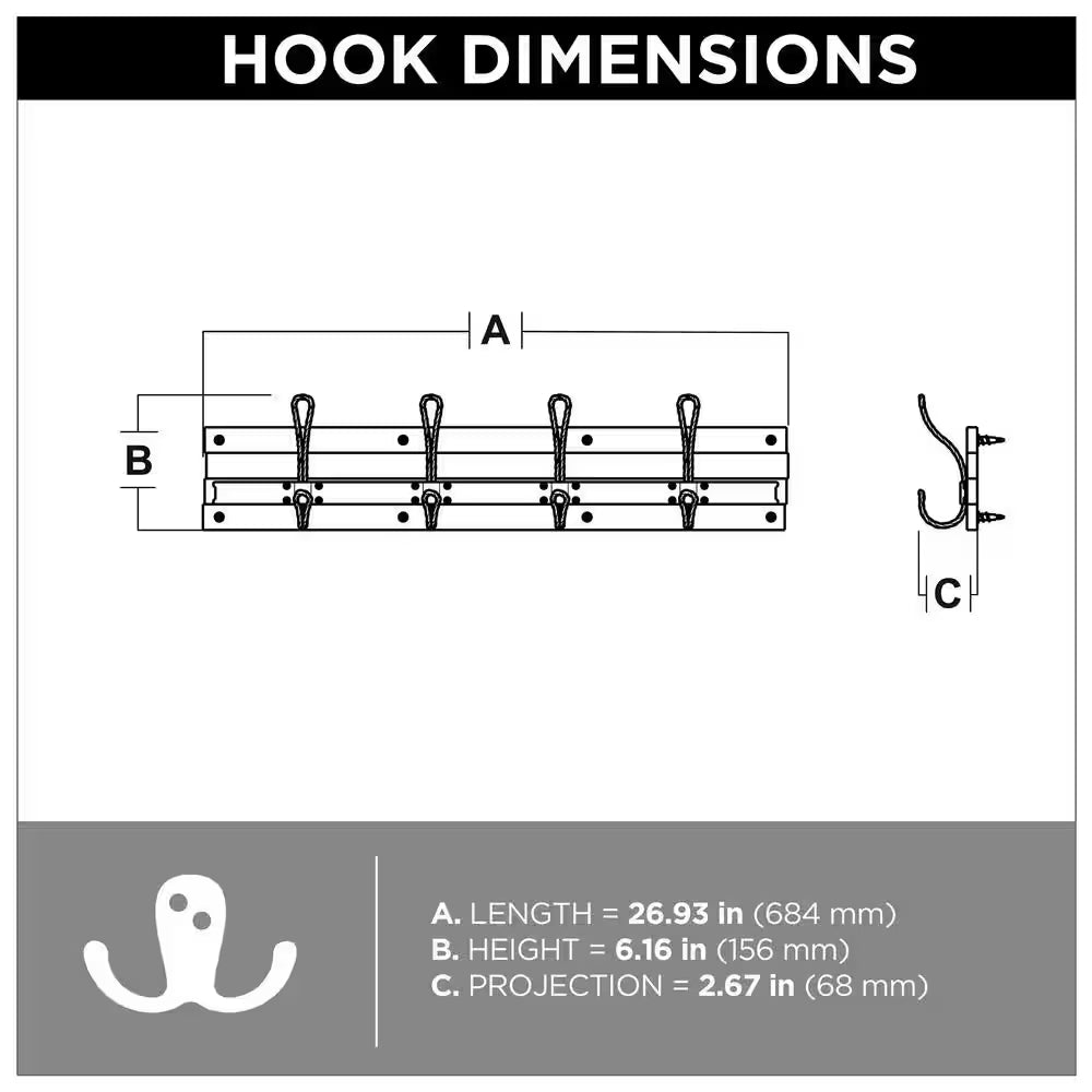 Rustic 27 In. L Brown and Black Hook Rail