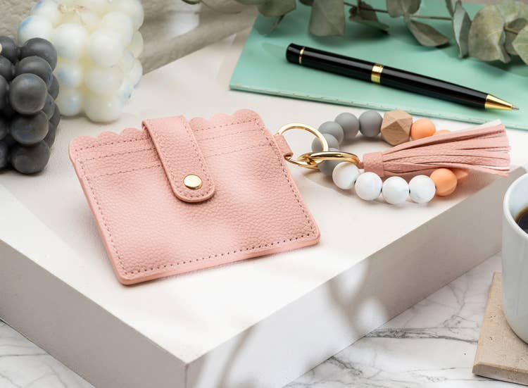 American Leather Goods - Leather Keychain Wallet With Wristlet Bangle Bracelet