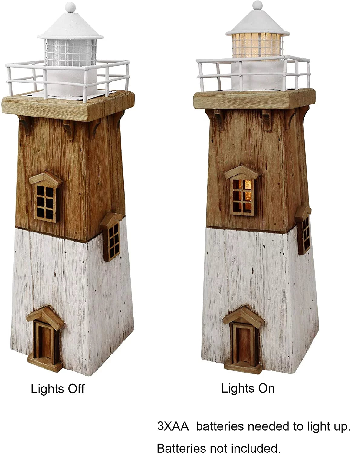 Wooden Lighthouse Decor with Light, Decorative Nautical Lighthouse Rustic Ocean Sea Beach Themed Lighthouse Decoration, Handcrafted Tabletop Nautical Themed Home Decor Bathroom Decor (13.78H)