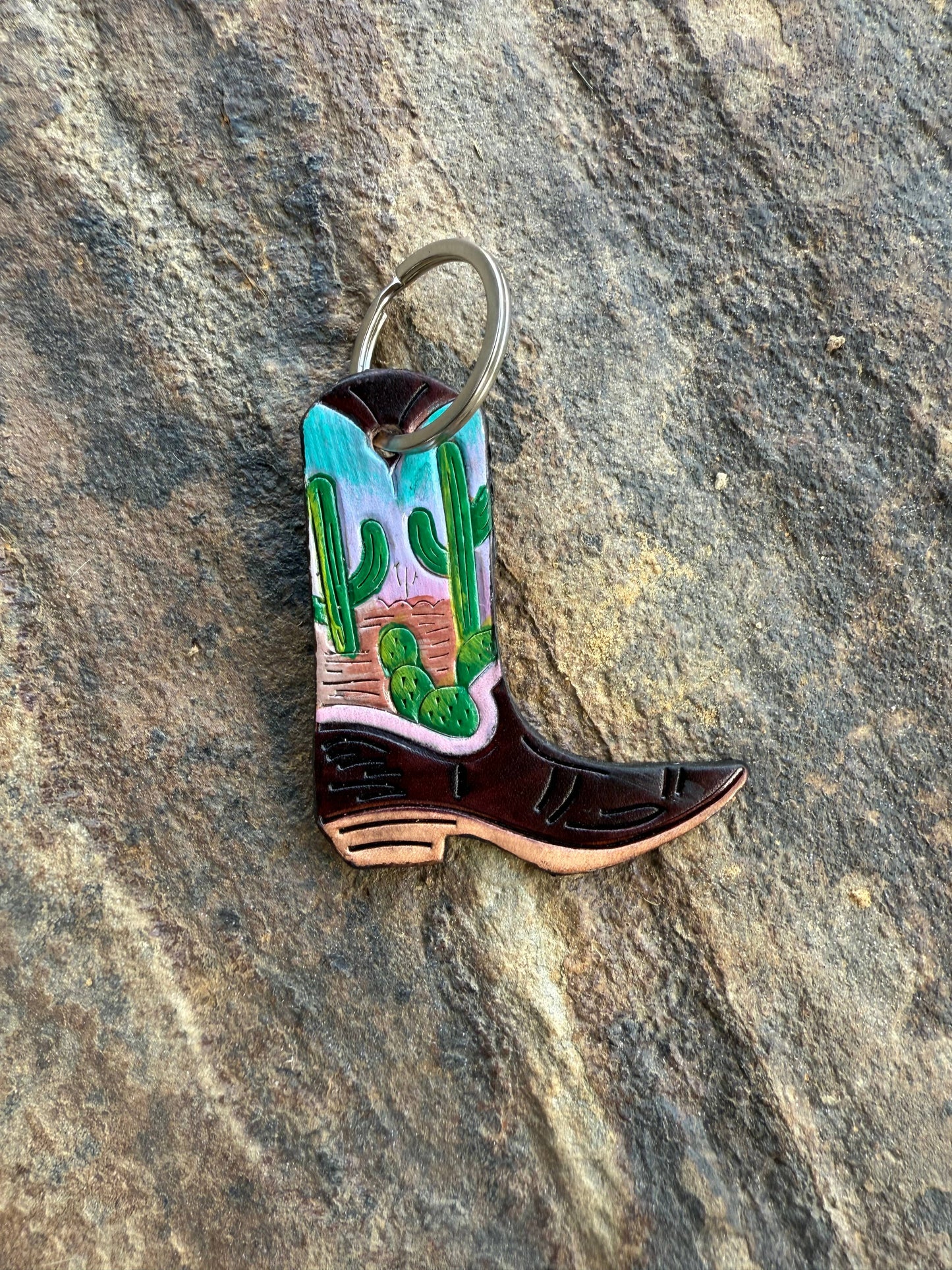 Texas Western Cowhide Bags and More - Leather Boot Hand Painted Keychain, Charm