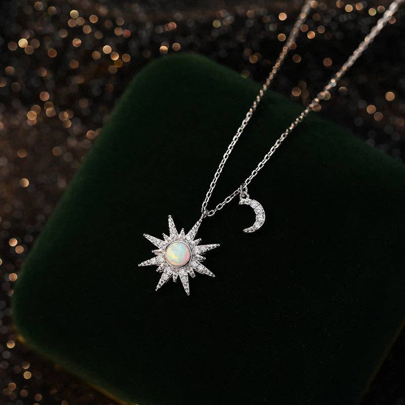 Perimade & Co. LLC - Opal Sun Moon Pendant Necklace in 925 Sterling Silver