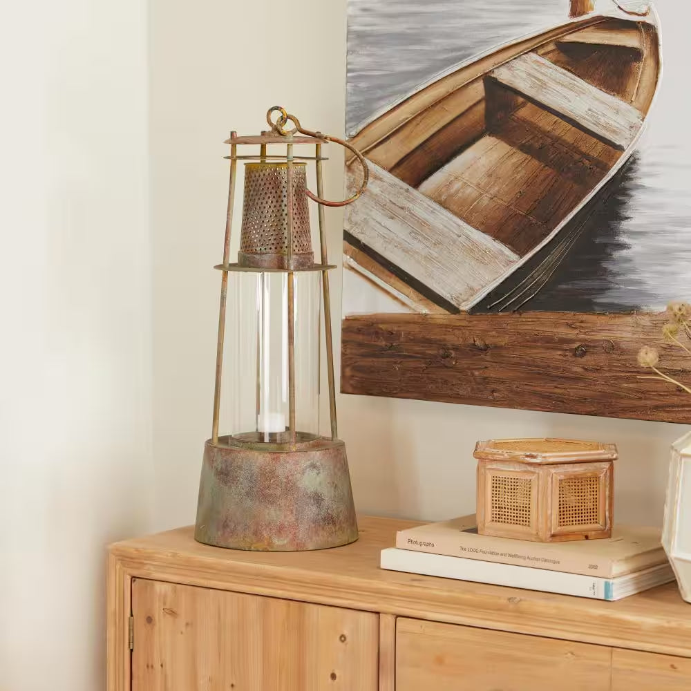 Brown Iron Rustic Lantern Candle Holder