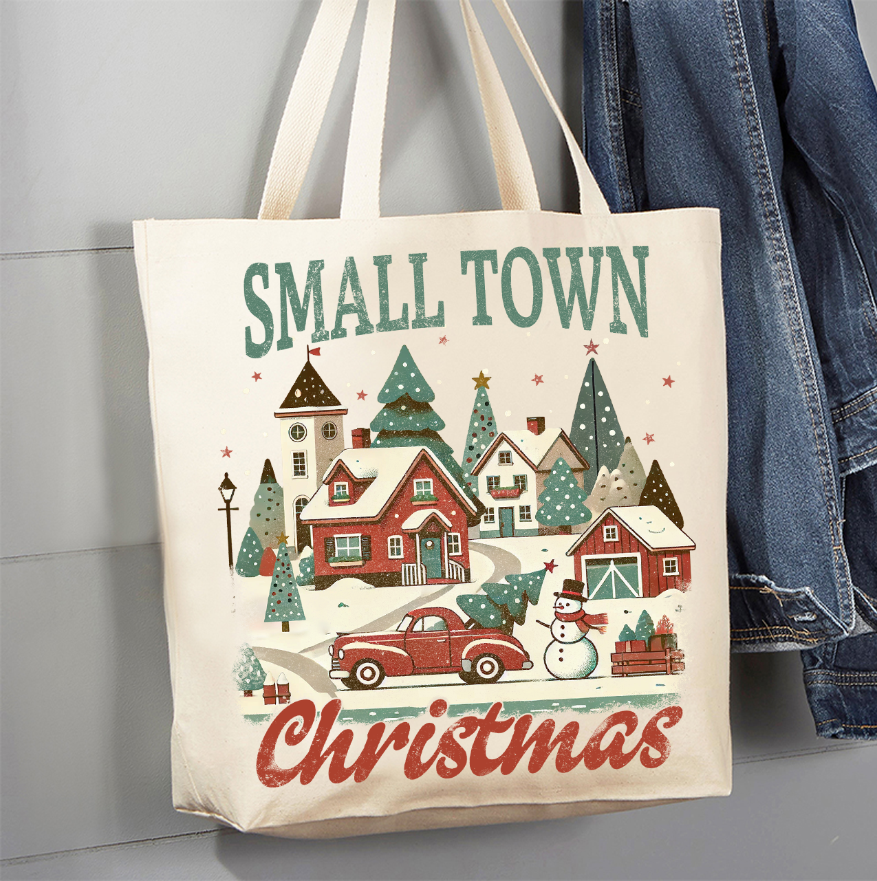Avery Lane Gifts - Small Town Christmas Village Canvas Tote Bag