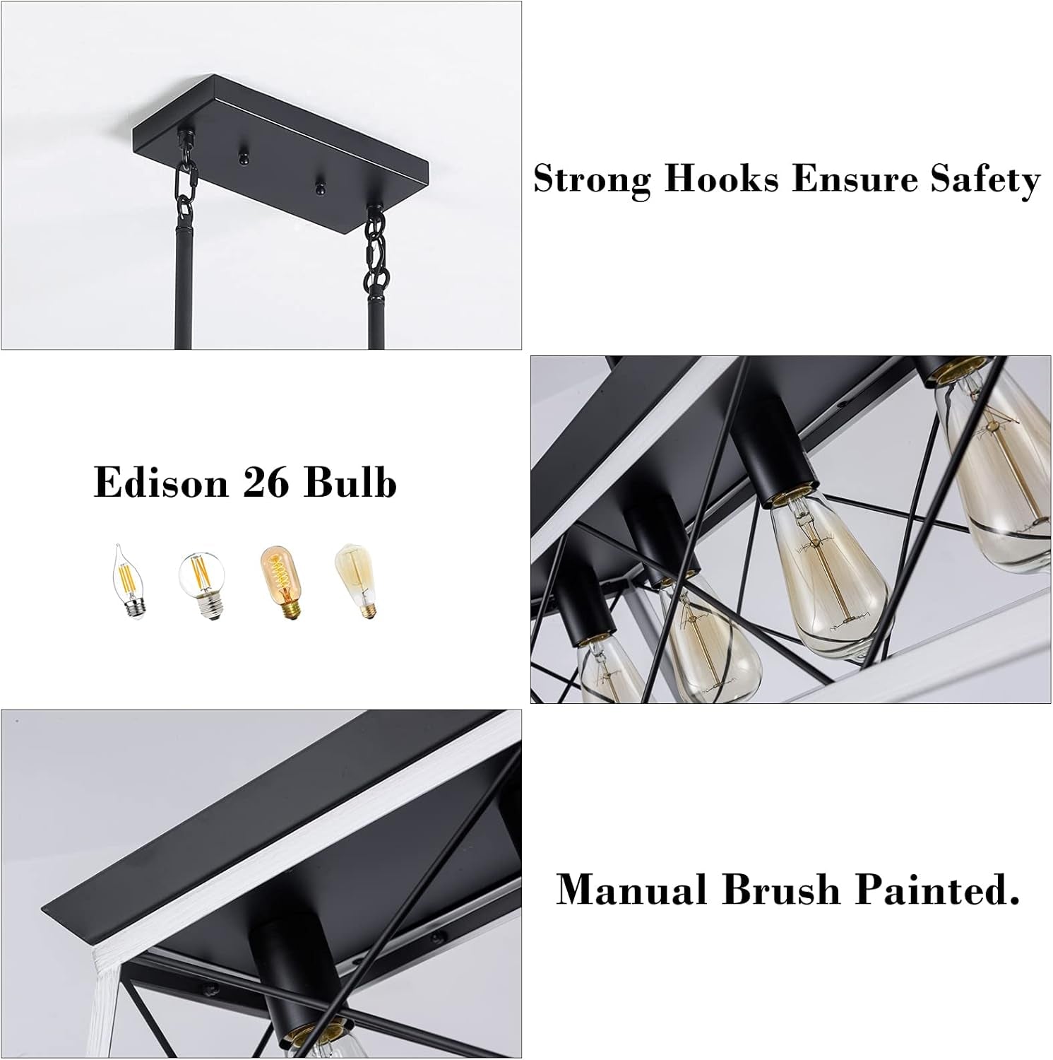 5-Light Pendant Lights Fixture, Farmhouse Chandeliers for Dining Room, Rustic Island Lights for Kitchen, Rectangular Chandelier Rustic Farmhouse Light Fxiture