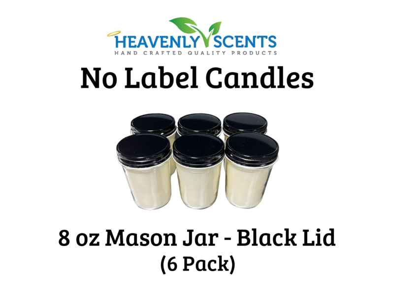 Heavenly Scents - 8oz Mason Jar Soy Candles - Black Lid - 6 Pack No Label