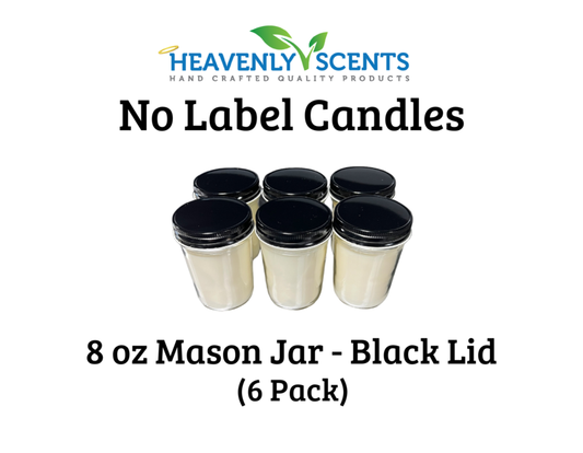 Heavenly Scents - 8oz Mason Jar Soy Candles -   Black Lid  - 6 Pack No Label