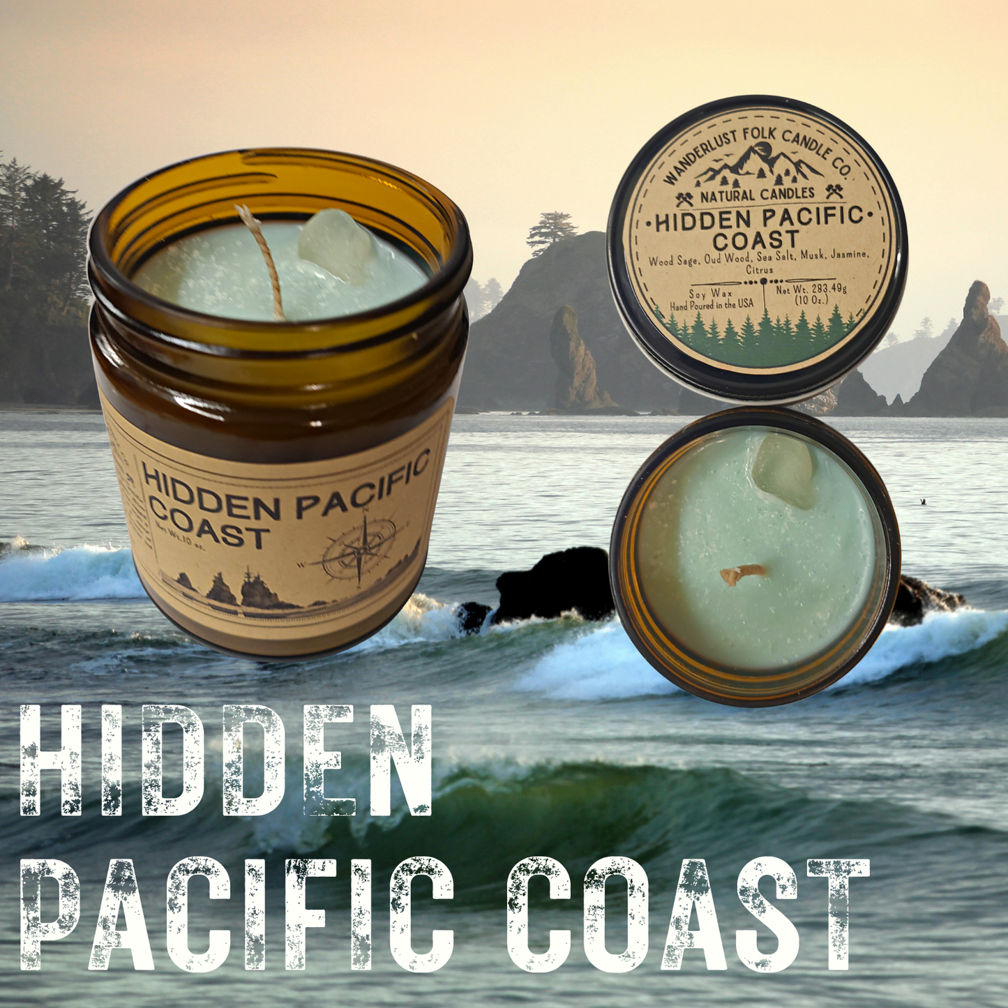 Wanderlust Folk - Hidden Pacific Coast - USA MADE - Soy Wax Candles