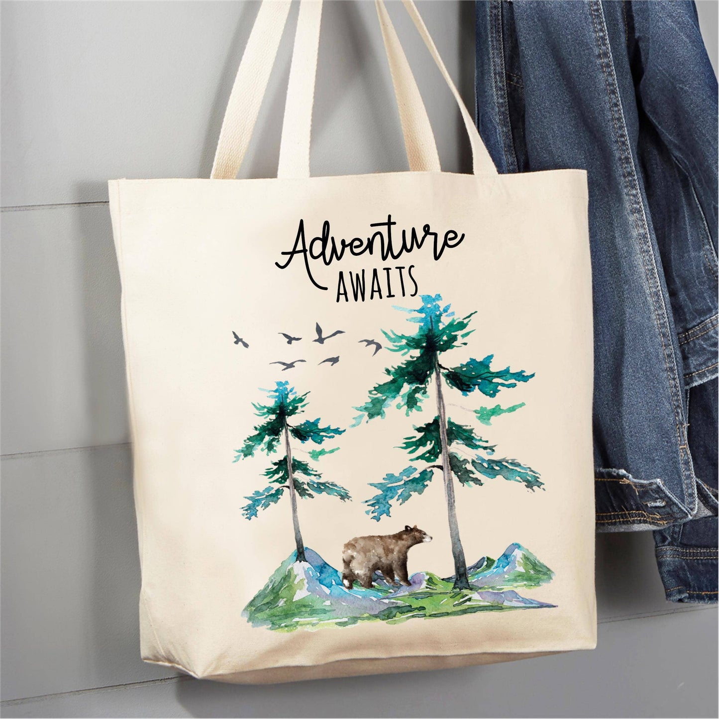 Avery Lane Gifts - Adventure Awaits Camping Mountains 12 oz  Canvas Tote Bag