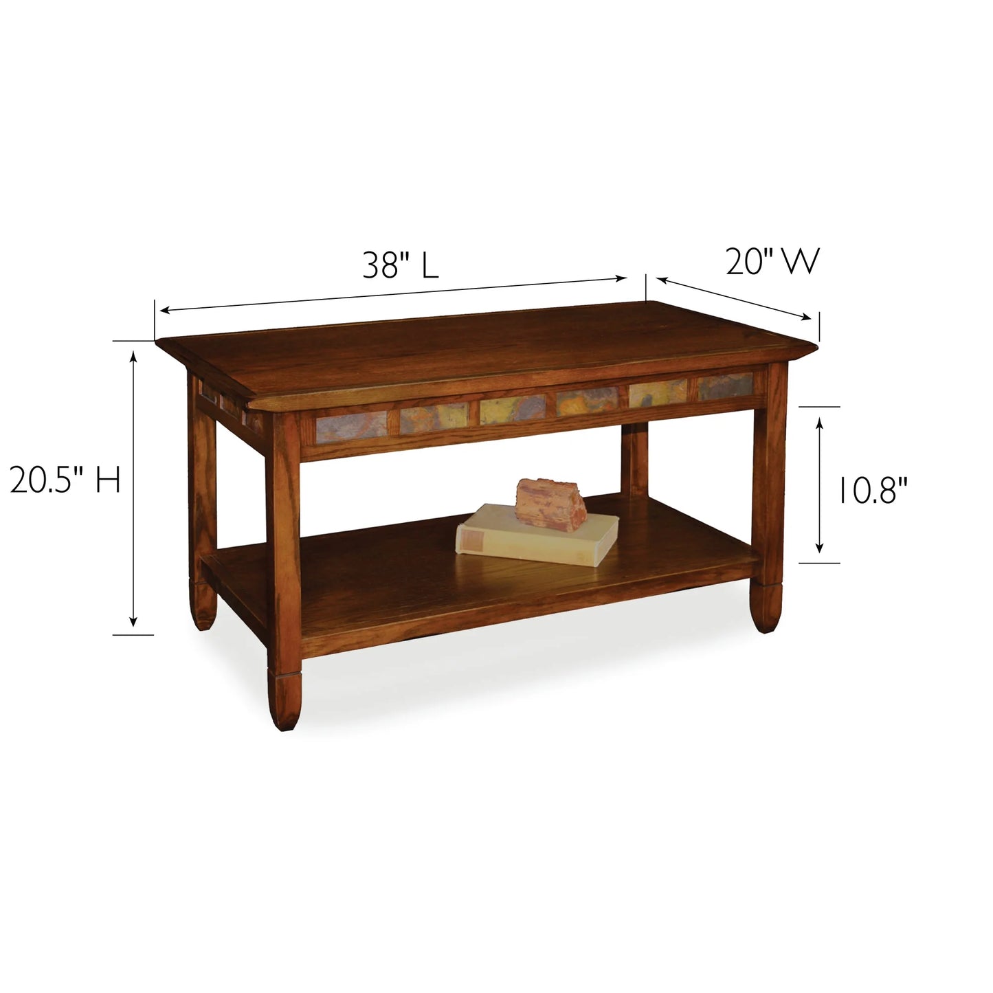 10058 Rustic Slate Tile Coffee Table with Shelf, Rustic Oak
