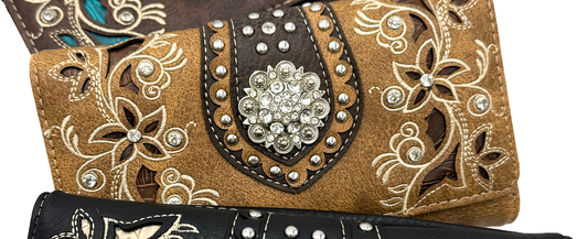 Lunar Deer - Rhinestone Concho Floral Crossbody Wallet