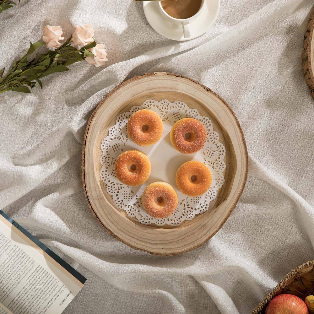 12 Dia In. Beige/ Cream Wood Tree Bark Indented Display Tray Serving Plate Platter Charger