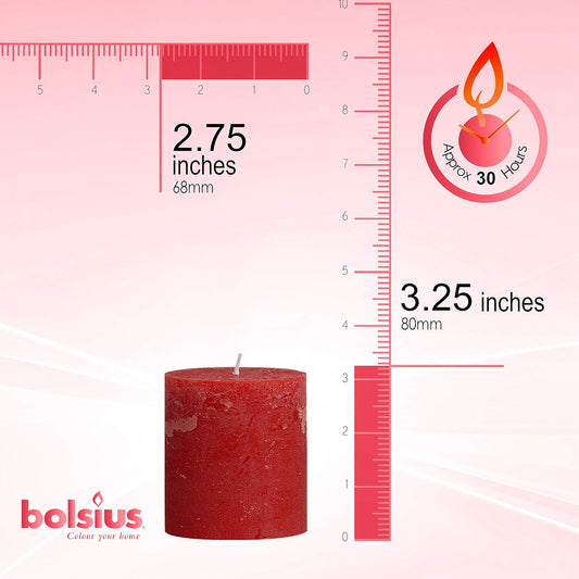 Rustic Red Unscented Pillar Candles - 2.75" X 3.25" Decoration Candles Set of 3 - Clean Burning Dripless Dinner Candles for Wedding & Home Decor Party Restaurant Spa- Aprox (80X68M)