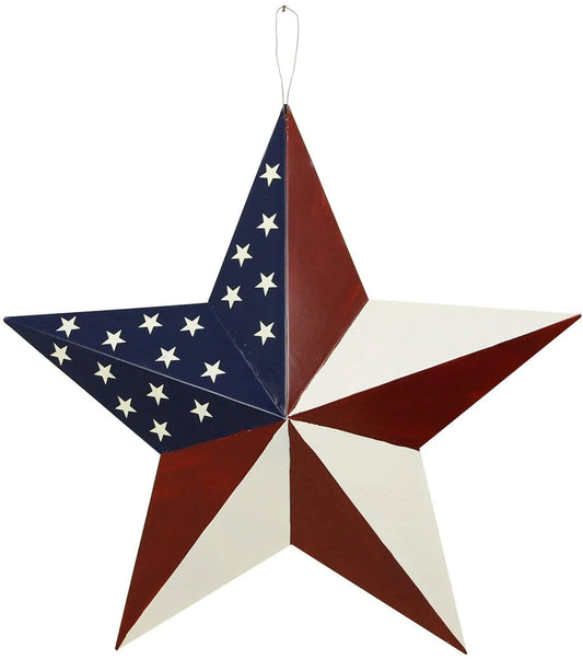 Patriotic Metal Barn Star Wall Decor, 21Inch Hanging Country Rustic Metal Star for July 4Th Decoration (Large Barn Star A)