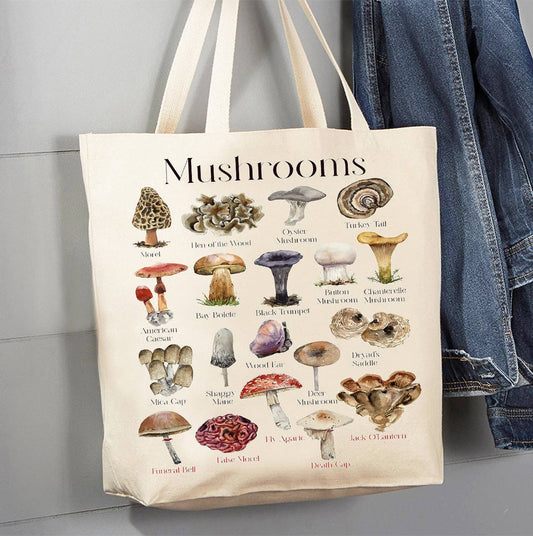 Avery Lane Gifts - Vintage Mushrooms Variety Canvas Tote Bag