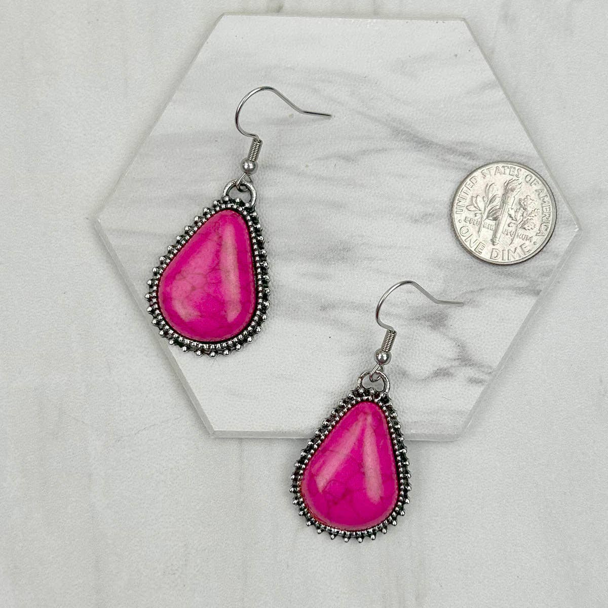 Western Elite Jewelry - ER231217-20                      Silver metal with blue turquoise stone beads teardrop Earrings