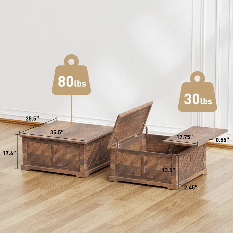 Nilla 35.5“ Wood Storage Lift Top Coffee Table, Square Storage Dining Table for Living Room