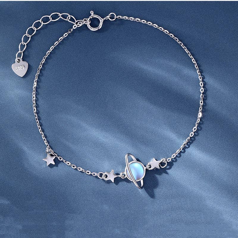 Perimade & Co. LLC - Planet Moon Star Moonstone Charm Bracelet in Solid Copper