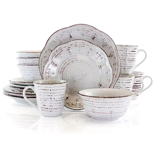 Rustic Birch 16-Piece Casual White Stoneware Dinnerware Set (Service for 4)