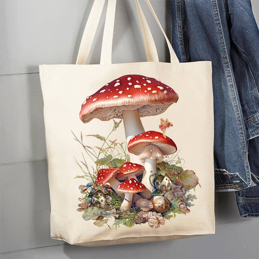 Avery Lane Gifts - Red & White Mushrooms Faires 12 oz Canvas Tote Bag