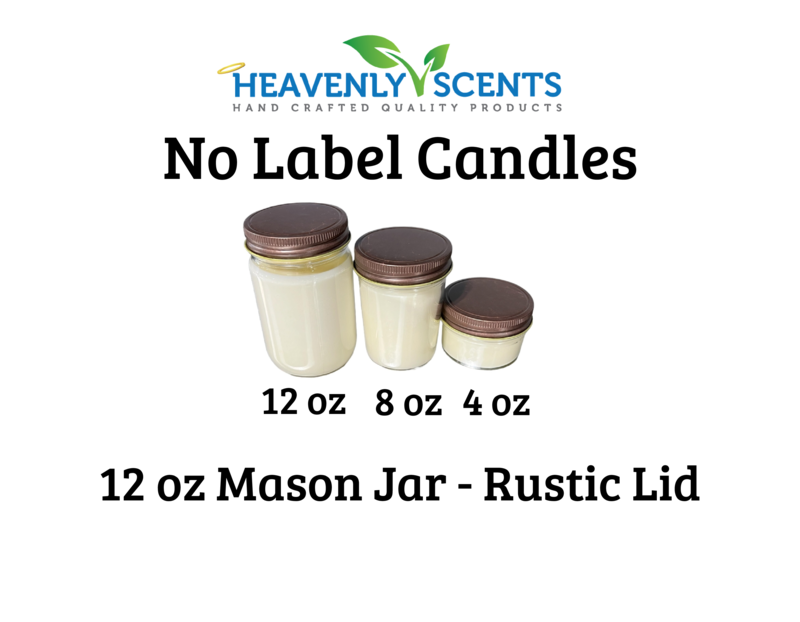Heavenly Scents - 12oz Mason Jar Soy Candles - Rustic  Lid  - 6 Pack No Labels