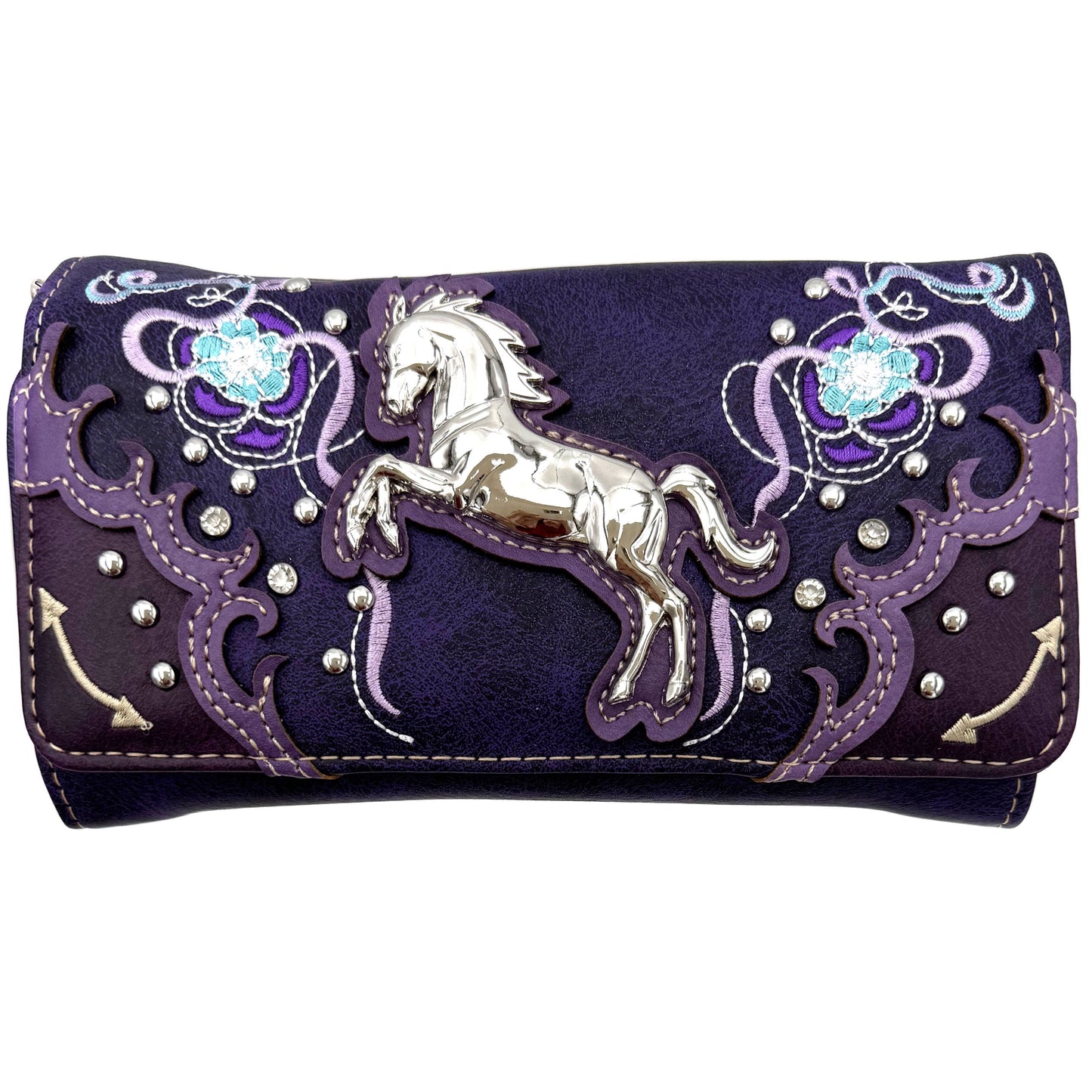 Lunar Deer - Women Floral Embroidery Horse Crossbody Wallet