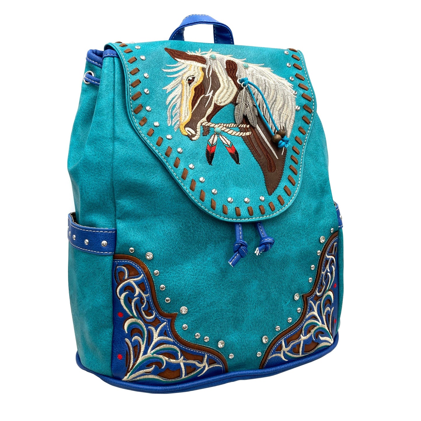 Lunar Deer - Women's Embroidered Horse Western Leather Backpack