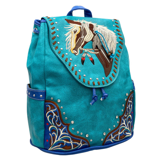 Lunar Deer - Women's Embroidered Horse Western Leather Backpack