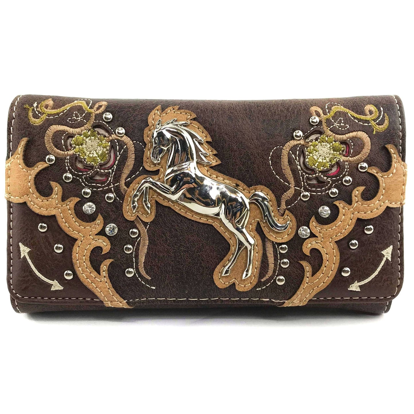 Lunar Deer - Women Floral Embroidery Horse Crossbody Wallet