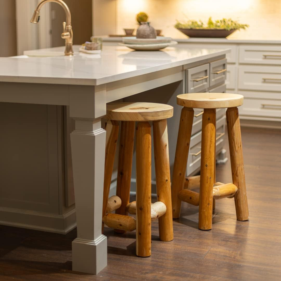 SRL Rustic Bar Stool Pine & Cedar – Indoor & Outdoor Bar Stools That Match Your Spaces Rustic Barstool, Island Chairs, Kitchen Stool, Counter Stools - Bar Chairs (29" Unfinished)