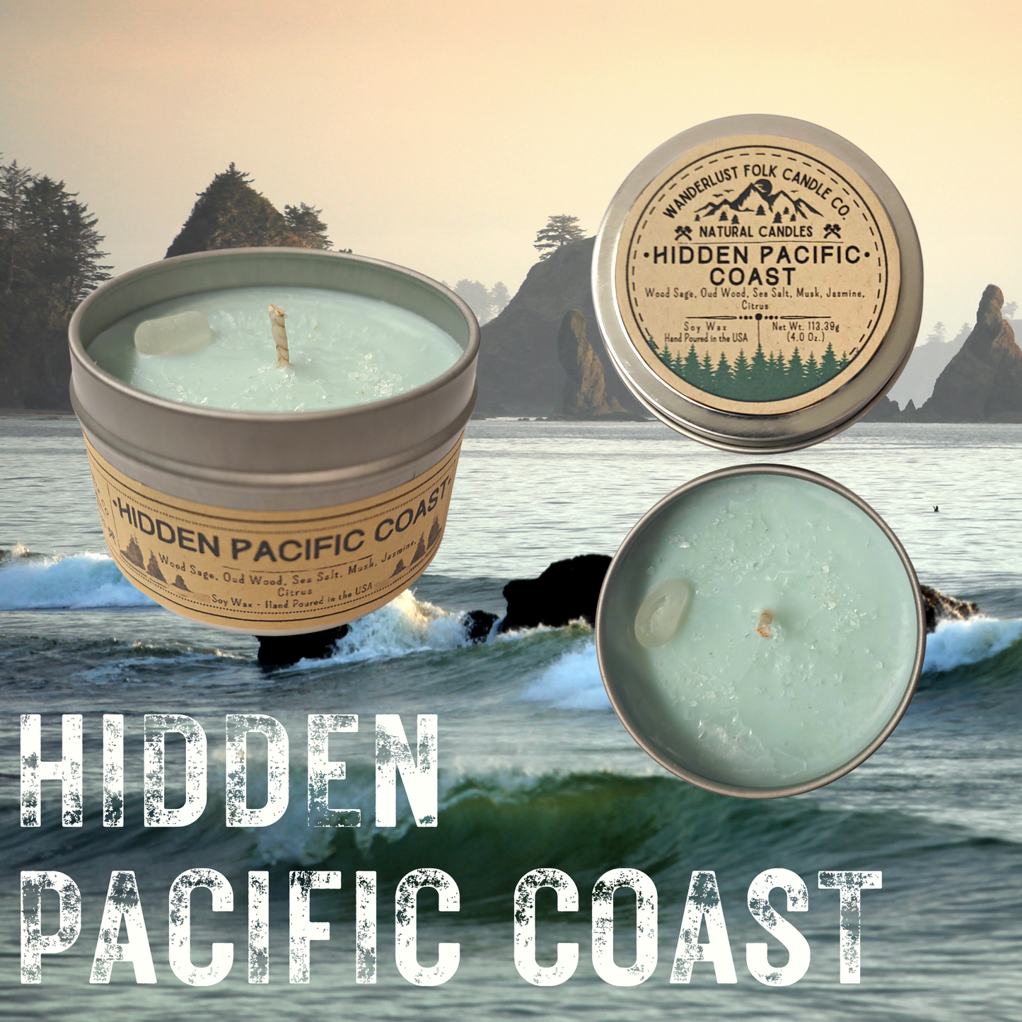 Wanderlust Folk - Hidden Pacific Coast - USA MADE - Soy Wax Candles