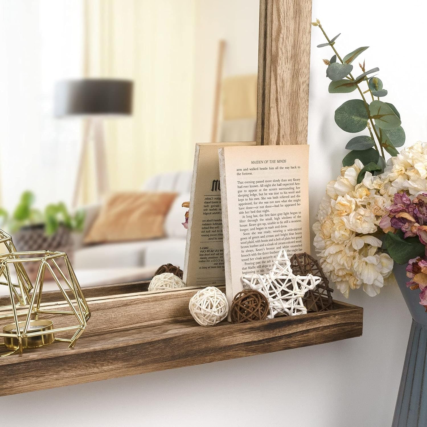 Wall Mirror with Shelf, 20 X 16 Inch Farmhouse Decor Wall Mirror Hanging for Bathroom, Vanity, Bedroom, Entryway, Living Room (Rustic Brown)