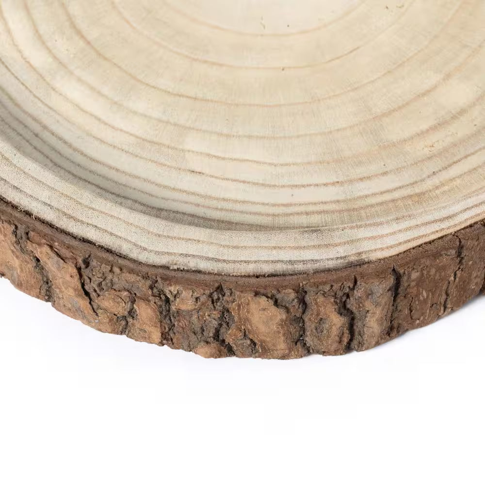 16 Dia In. Beige/ Cream Wood Tree Bark Indented Display Tray Serving Plate Platter Charger