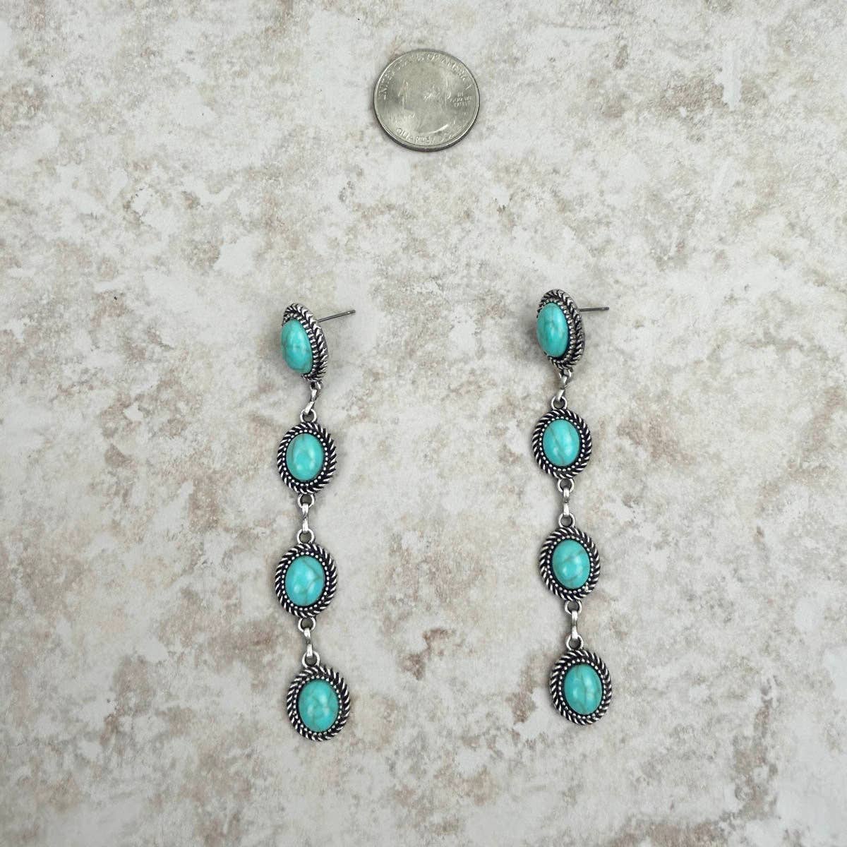 Western Elite Jewelry - 4-Tier Blue Turquoise Stone Dangle Earrings