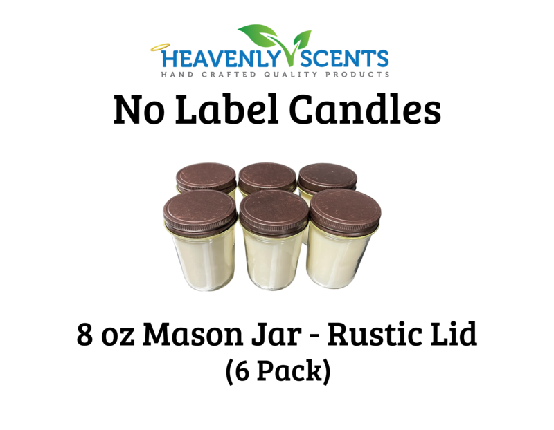 Heavenly Scents - 8oz Mason Jar Soy Candles - Rustic  Lid  - 6 Pack No Label