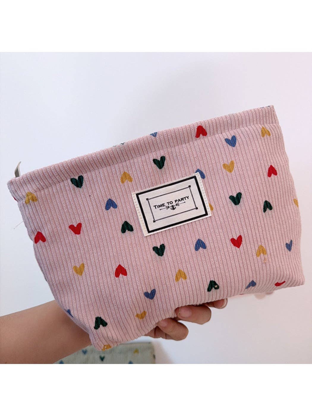 Funkyrel® Atzbranding Limited - Cosbai - Corduroy Zippered Makeup Pouch with Heart-shaped Patterns