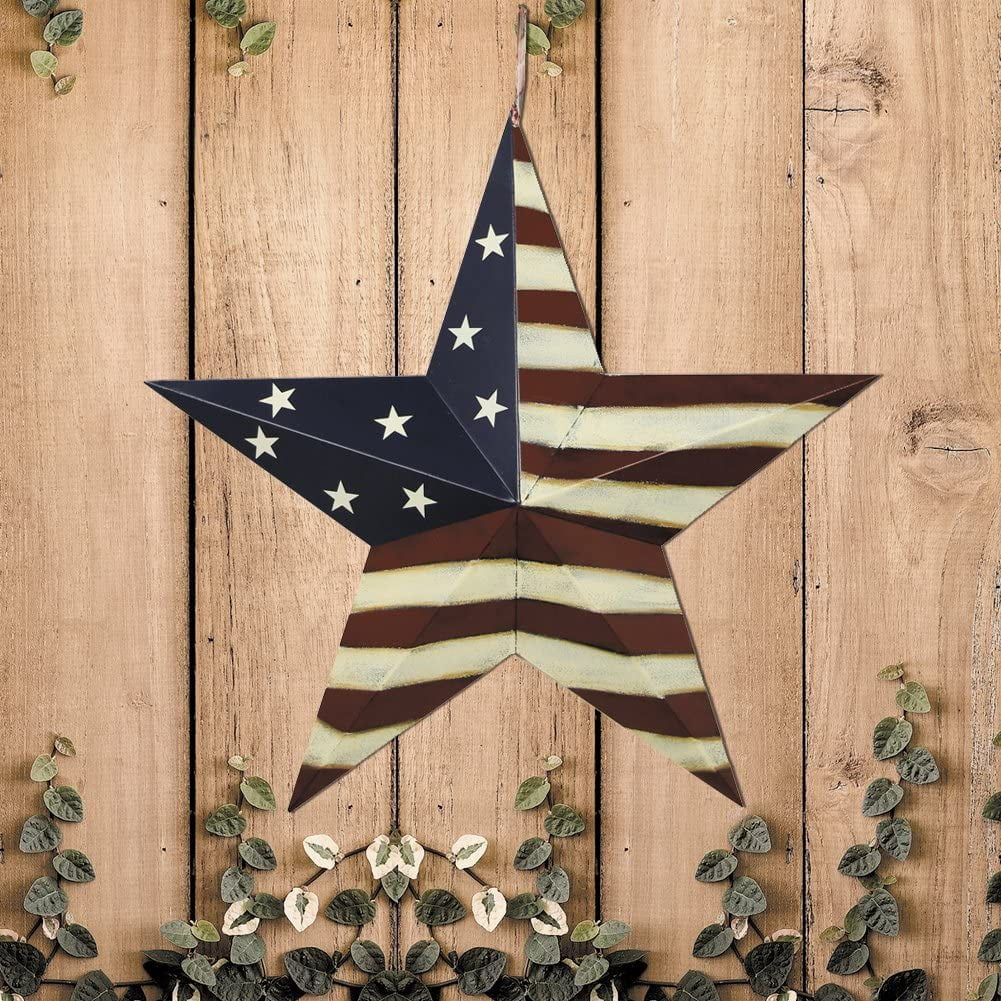 Patriotic Metal Barn Star Wall Decor, 12Inch Hanging Country Rustic Metal Star for July 4Th Decoration