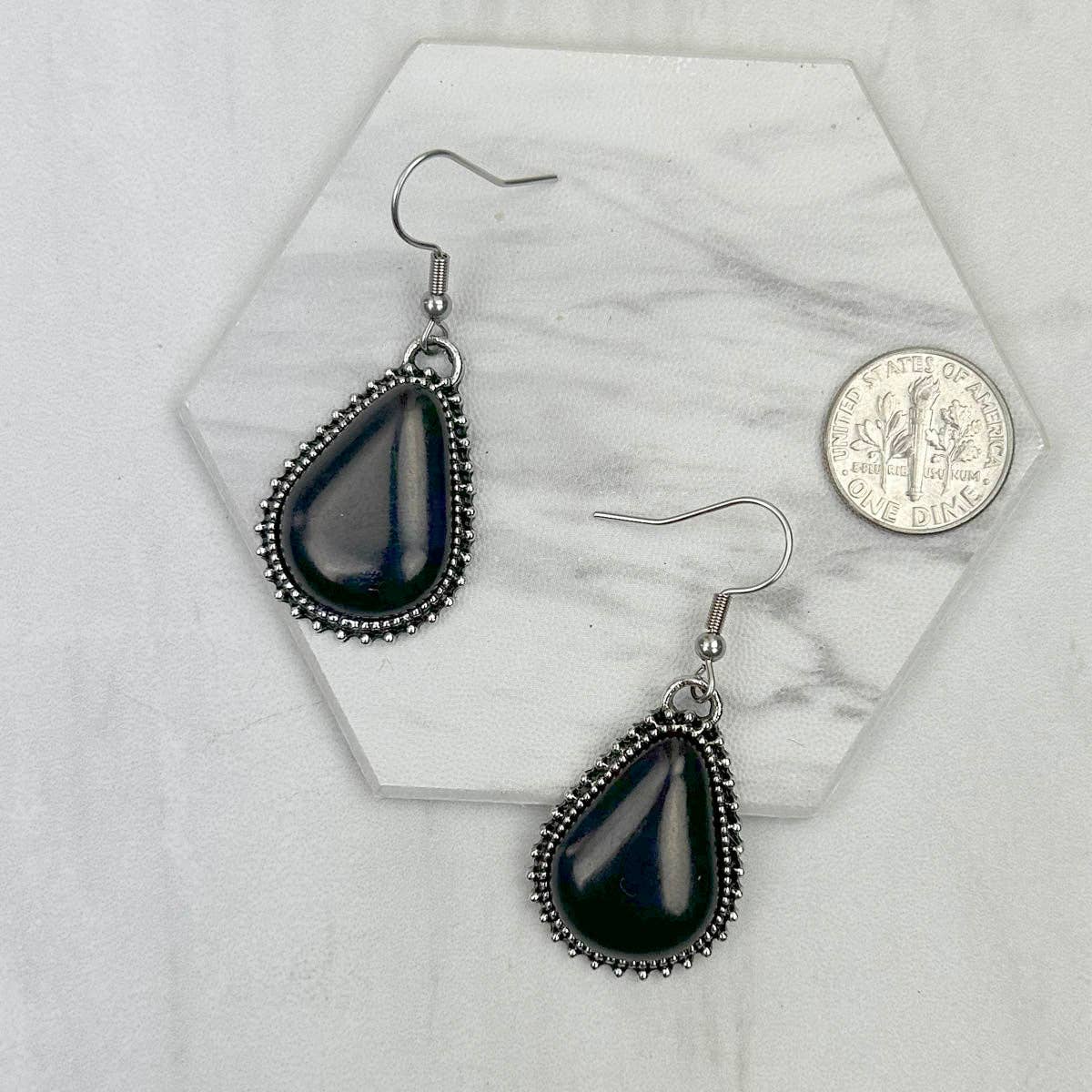Western Elite Jewelry - ER231217-20                      Silver metal with blue turquoise stone beads teardrop Earrings
